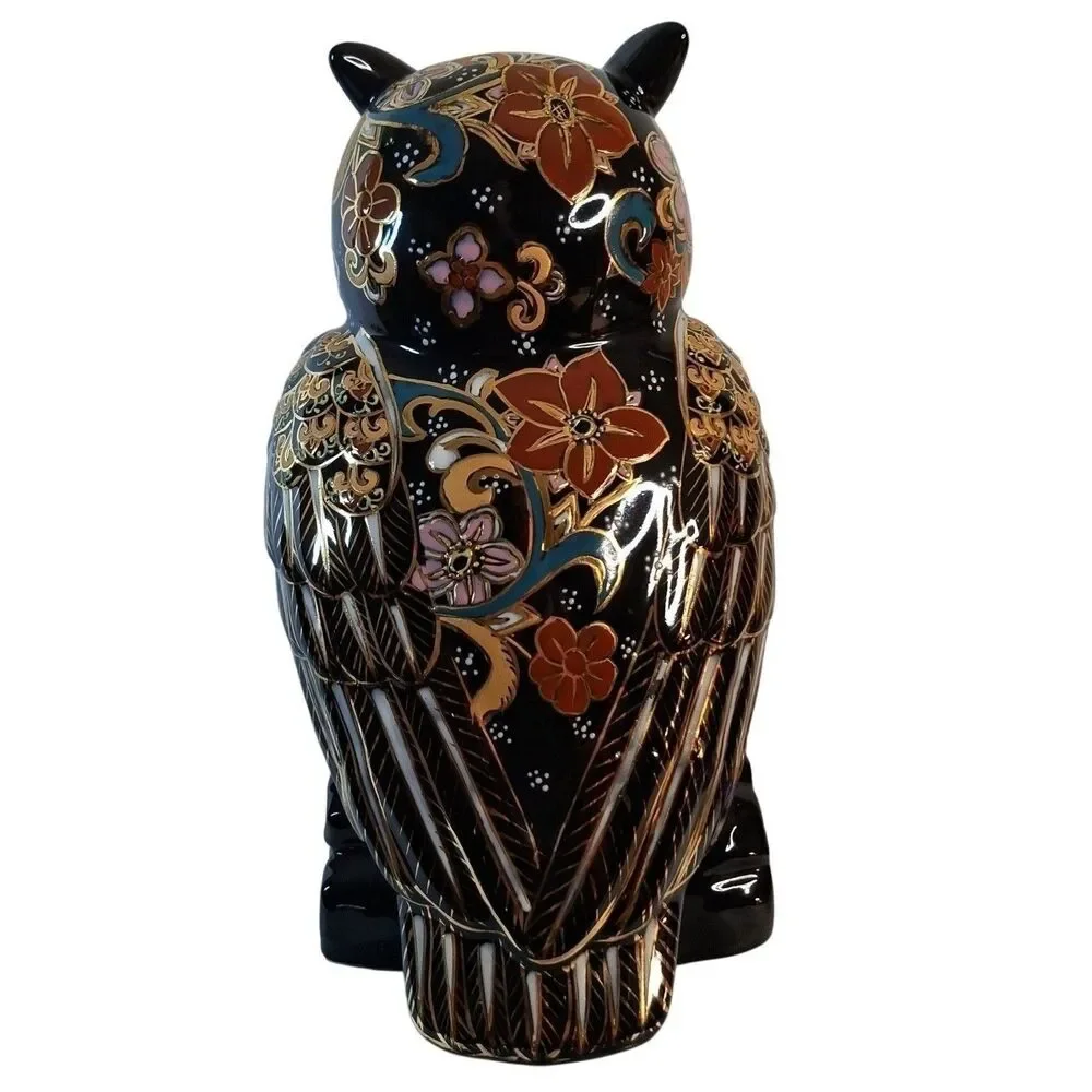 Japanese Kutani Owl Porcelain Figurine Mori Gold Painted Fukuro Lucky Owl Vintag